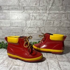 SPORTO Boots Korean Vintage Rubber Red and Yellow‎ Fur Lined Size 2 Kids